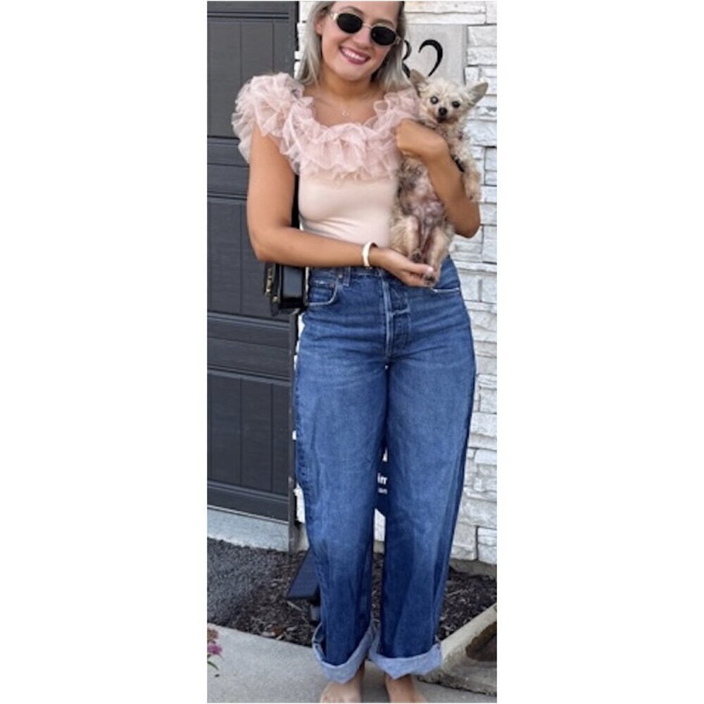 FREE PEOPLE Big Love Tulle Accent Sleeveless Bodysuit in Dusty Pink Size Small